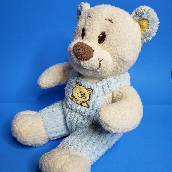 CUTE Vintage Stuffed Animal White Sitting Baby Teddy Bear Rattle Plush Toy Soft - Picture 1 of 10